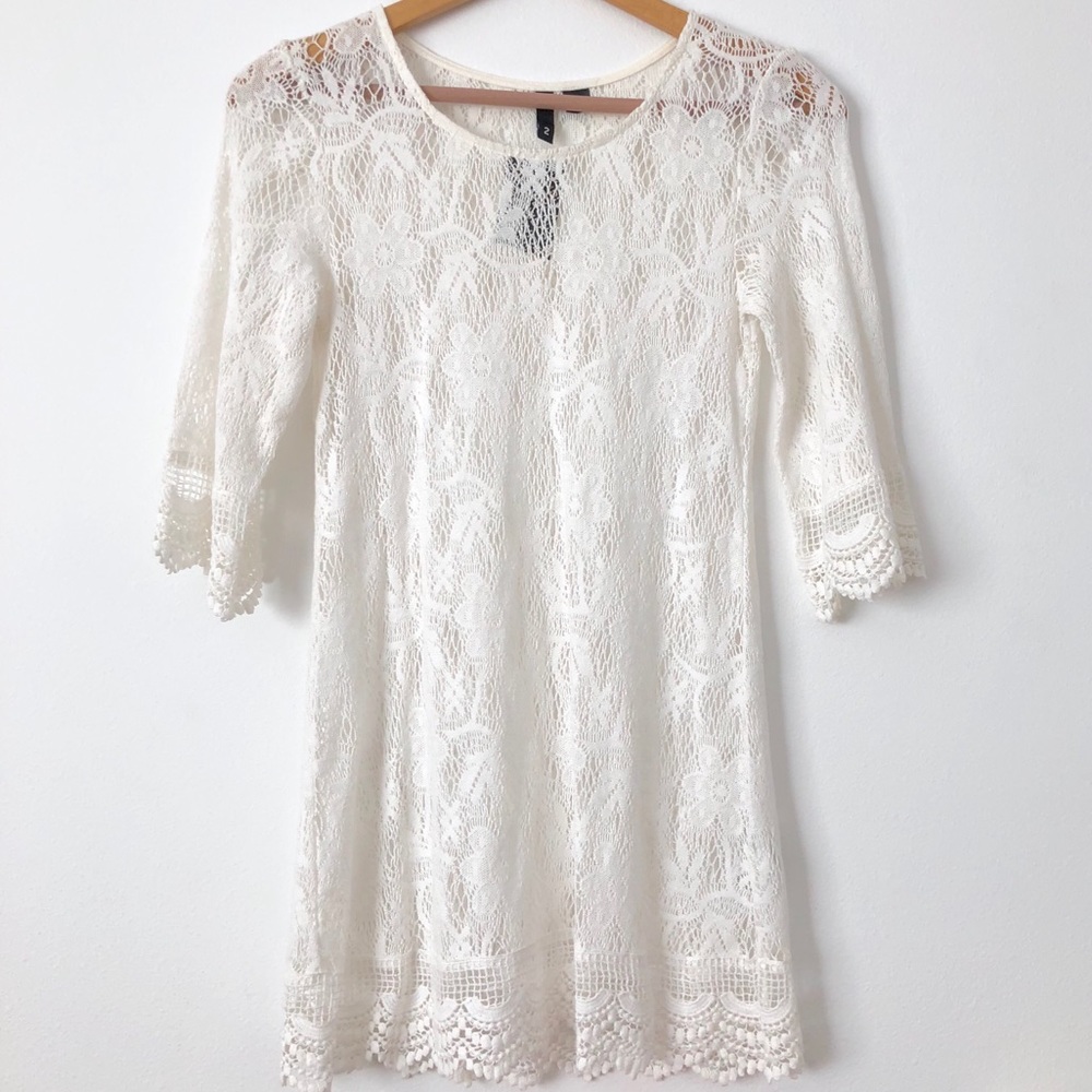 NWT!! Crochet Lace Dress Swim Cover Up 3/4 Sleeve